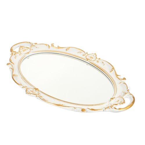 Happyyami Vintage Mirror Tray Retro Decorative Jewelry Display Dish White Retro Storage Plate for Home Décor and Photography Props on Dresser Or Vanity Table
