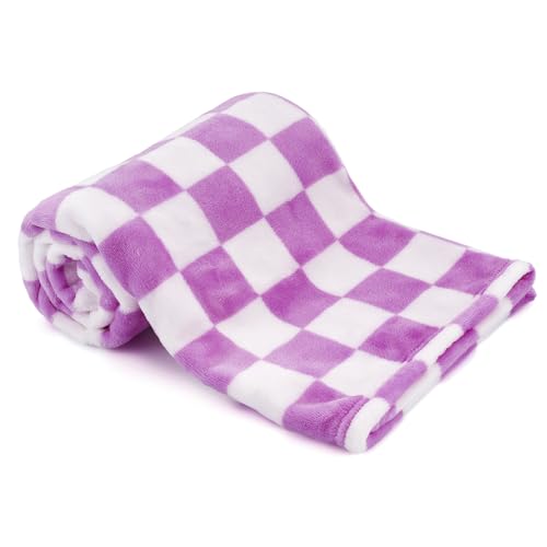 GreatBba Plush Checkered Baby Blanket for Boys Girls Nursery, 30"*40" Warm Short Fleece Blanket Neutral for Infant Newborn, Small Fuzzy for Sleeping, Chenille or Stroller (Purple&White) - color: Purple&white