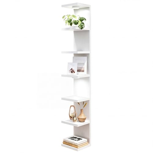 Fixwal Wall Decor 7 Tier Wall Shelf Unit Floating Shelves with LED Lights Lack Shelf for Home Organizer Display White - color: White