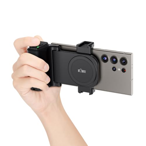 KIWIFOTOS Travel Phone Camera Grip Smartphones Camera Handle with Remote Control & Cold Shoe Mount for Xiaomi 17 15 Ultra Samsung S24 Mate 60 Selfie Vlog Video Shooting - color: Clip on Phone Camera Grip Black