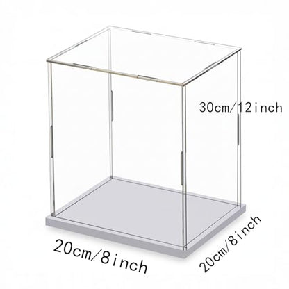 Clear Acrylic Display Case, Assemble Cube Display Box Stand with PVC Material White Base, Dustproof Protection Showcase for Collectibles Memorabilia Figurines (8*8*12inch;20*20*H30cm) - size: 8 x 8 x 12 in