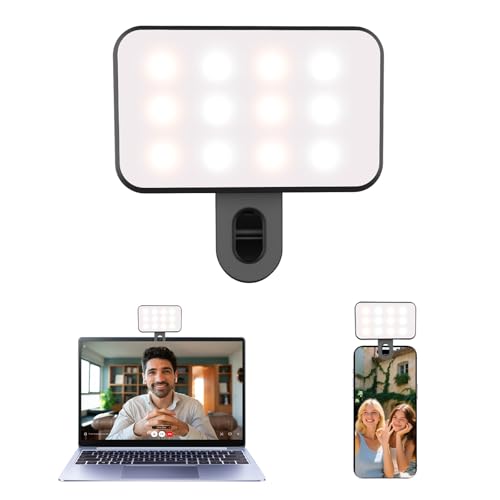 Portable Selfie Light for iPhone: Rechargeable Phone Fill Lights, Ring Light for Camera Picture, Makeup Photo, Video Conferences, Laptop Use, Zoom Meetings, TikTok, Vlog Photography - color: Black-white
