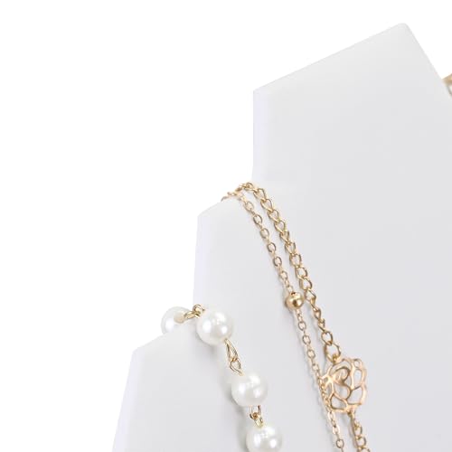 MOOCA 6 Pieces Deluxe White Faux Leather Covered MDF Wood with Cardboard Easel Necklace Display, Jewelry Stand Necklace Display for Craft Shows, 8 1/2 W x 3" D x 12 1/2 H in - color: White Faux Leather