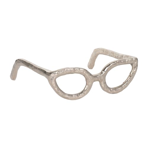 Cateye Glasses Decorative Object – Aluminum Sculpture Modern Home Decor Ornament – Shelf Styling & Coffee Table Decor for Bathroom, Office & Living Room – 7"x3", Silver - color: Silver Cateye