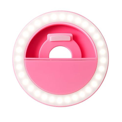 LED Selfie Ring Light with Clip – 3.5 Inch, Rechargeable, Portable for TikTok, YouTube & Zoom – Compatible with All Phones (Pink) - color: Pink