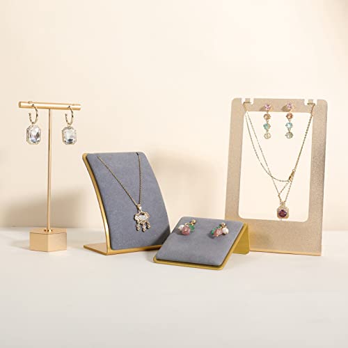 Grey Necklace display stand, Velvet Jewelry necklace display holder for selling, small metal earring neck storage organizer, online jewelry photography props【Grey】 - color: grey