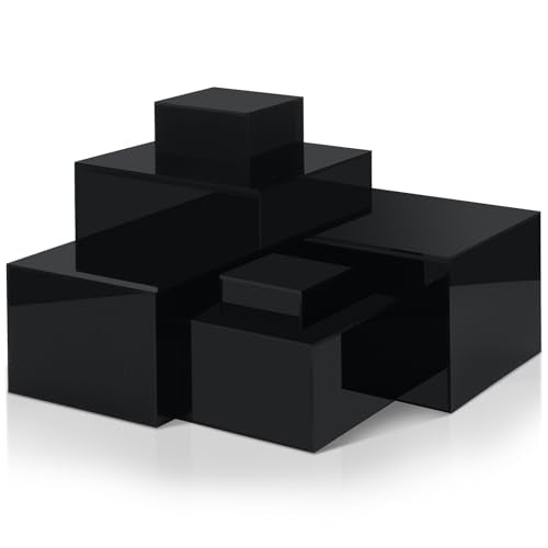 Geelin 6 Pack Acrylic Risers for Display Acrylic Cube Boxes Risers Display Stands with Hollow Bottoms Decorative Stand for Jewelry Candy Table Decor 6 Sizes(Black,3 to 8 Inch,Square) - color: Black, size: 3 to 8 Inch
