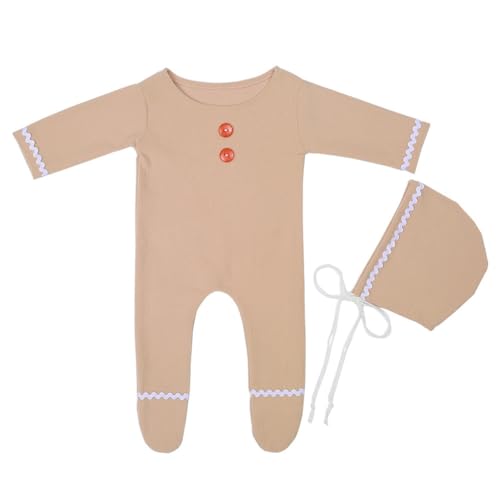 Christmas Newborn Baby Photo Shoot Props Outfits Crochet Clothes Santa Claus Red Hat Pants Photography Props - color: Khaki