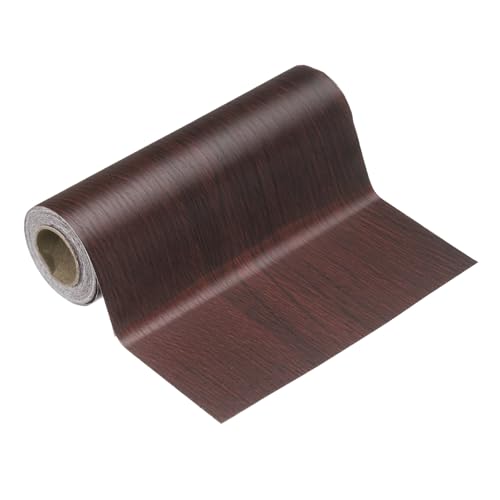 HARFINGTON Wood Grain Wallpaper Border 6" x 16.4ft PVC Self-Adhesive Textured Frame Sticker Waterproof Wall Decorative Wallpaper for Floor Door Table Cabinets Desk, Red Wood - color: Red Wood, size: 6" x 16.4ft