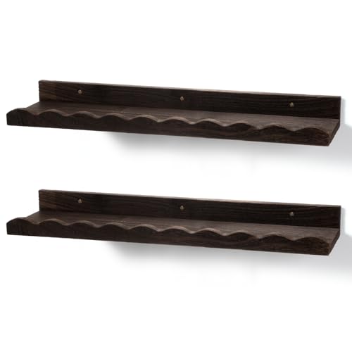 Suzile 2 Pcs Scalloped Shelves Wall Floating Shelves Set for Room, Bathroom, Bedroom, Cute Room Decor Aesthetic and Books, Toys, Photo Frames Storage(23",Carbonized Brown) - color: Carbonized Brown, size: 23"