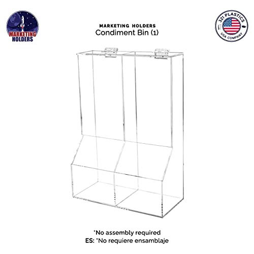 Marketing Holders Condiment Bin Double Compartment Sugar Packets and Wrapped Candy Caddy Clear Acrylic 8.5 Inch Wide by 12.25 Inch High Freestanding Tabletop Retail Stores and Container with Lid - size: Double Condiment Bin