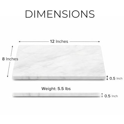 KC KULLICRAFT 8×12 Inches White Marble Cheese & Charcuterie Serving Board – Natural Marble Cutting Board & Pastry Slab with Non‑Slip Feet – Premium Stone Kitchen Tray Gift. - color: White, size: 12"L x 8"W
