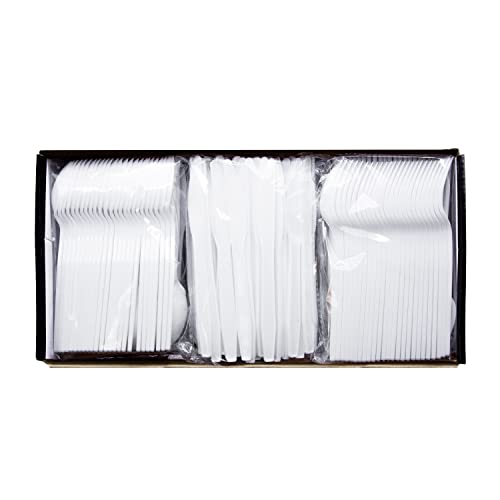 Party Essentials Medium Weight Plastic Cutlery Combo Set, Includes Knives/Forks/Spoons, 300 Pieces/100 Place Settings, White - color: White