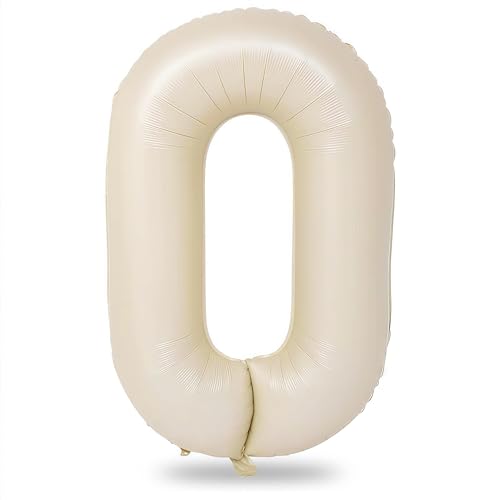 40 In Cream Large Numbers Balloons 0-9, Self Inflating White Sand Foil Number 0 Helium Balloons for Boys Girls, Big Beige Digit 0 Balloons for Women Men Birthday Party Anniversary Supplies Decorations - color: Cream, size: Number 0