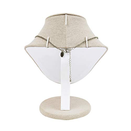 MOOCA 3 Pcs Set Tan Linen Combination Display Jewelry Stand Bust for Necklaces, Earrings, Rings, Jewelry Display For Vendors - color: Tan Linen, 3 pieces