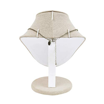 MOOCA 3 Pcs Set Tan Linen Combination Display Jewelry Stand Bust for Necklaces, Earrings, Rings, Jewelry Display For Vendors - color: Tan Linen, 3 pieces
