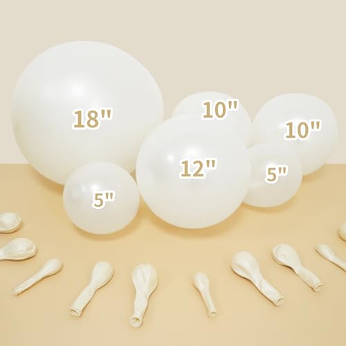 Double Stuffed White Balloons Different Size 115Pcs 5/10/12/18 Inch White Pearl Balloons Arch Garland Kit for Wedding Bridal Shower Birde to be Engagement Baby Shower Birthday Party - color: White