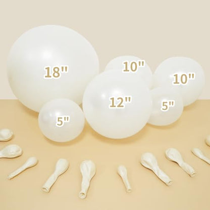 Double Stuffed White Balloons Different Size 115Pcs 5/10/12/18 Inch White Pearl Balloons Arch Garland Kit for Wedding Bridal Shower Birde to be Engagement Baby Shower Birthday Party - color: White