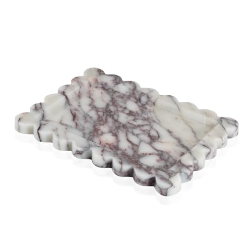 Calacatta Viola Scalloped Marble Tray, 11" x 8" Real Natural Marble Stone Tray, Luxury Decorative Tray for Bathroom, Kitchen Counter, Vanity, Dresser, Home Decor, Organizer for Jewelry & Cosmetics - color: Calacatta Viola