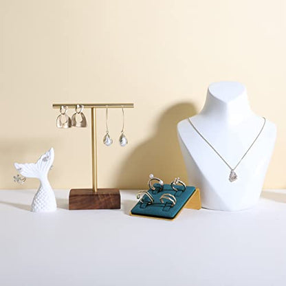 earrings T display stands for selling, small earring holder jewelry stand with 4 holes on bar, wood earring hanger for boutique display【Walnut】