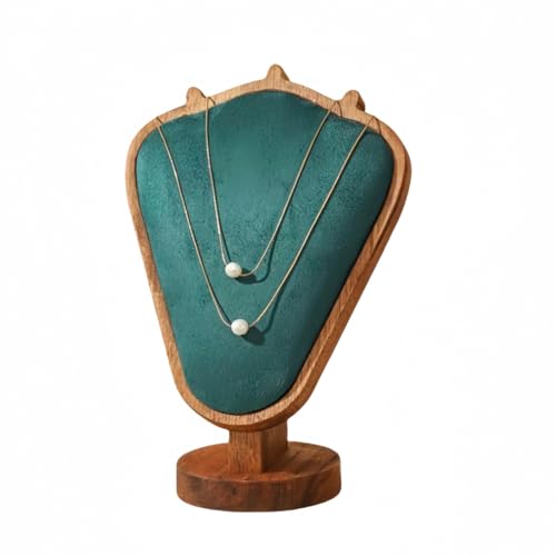 Walnut Color Body Wood Necklace Display Stand with Green Flannelette Soft Mat Necklace Holder Organizer Desktop Stand for Home Store Dresser-3.3"x5.8"x8.4" - color: Walnut-Green, size: 3.3"x5.8"x8.4"