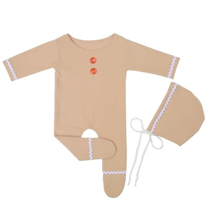 Christmas Newborn Baby Photo Shoot Props Outfits Crochet Clothes Santa Claus Red Hat Pants Photography Props - color: Khaki