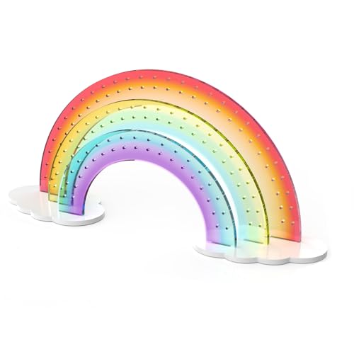 NiHome Rainbow Acrylic Earring Holder for Home, Office, Vanity - Lightweight Multicolored Layered Display with 140 Holes for Up to 70 Pairs, Durable Resistant to Fading & Deformation (Gradient) - color: Rainbow