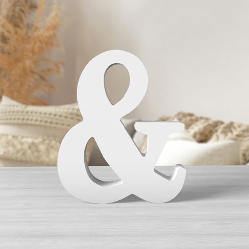 6 Inch White Wooden Letters Unfinished Wood Letters for Crafts Blank DIY Crafts for Adults Paintable Standing Letters for Wall Wedding Birthday Party Decoration (&) - color: White-&, size: 6 inch