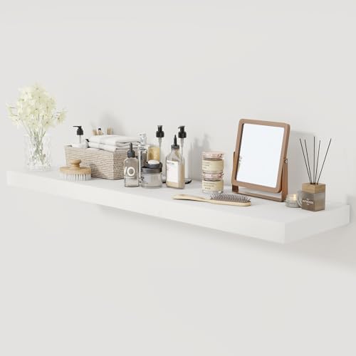 White Floating Shelves 48 Inch Long, 12 Inch Deep Floating Shelves for Wall, 48 x 12 Large Wall Shelves for Home Storage & Display, 2" Thicked Floating Shelf for Bedroom, Living Room, 1 Pack - color: White, size: 48"W x 12"D, 1 Pack