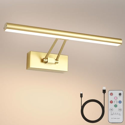 Picture Light,13.5" Art Light, Picture Light Battery Operated,3CCT Picture Frame Light,Wireless Picture Lights for Painting,Wall Display, Photo,Library Gold-Painted - color: Painting Gold, size: 13.5inches