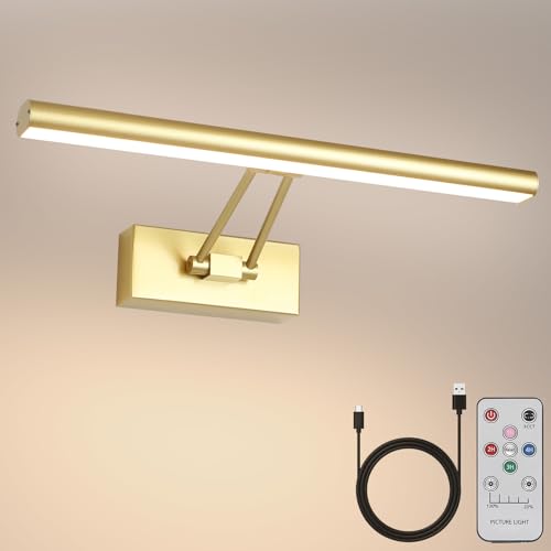 Picture Light,13.5" Art Light, Picture Light Battery Operated,3CCT Picture Frame Light,Wireless Picture Lights for Painting,Wall Display, Photo,Library Gold-Painted - color: Painting Gold, size: 13.5inches