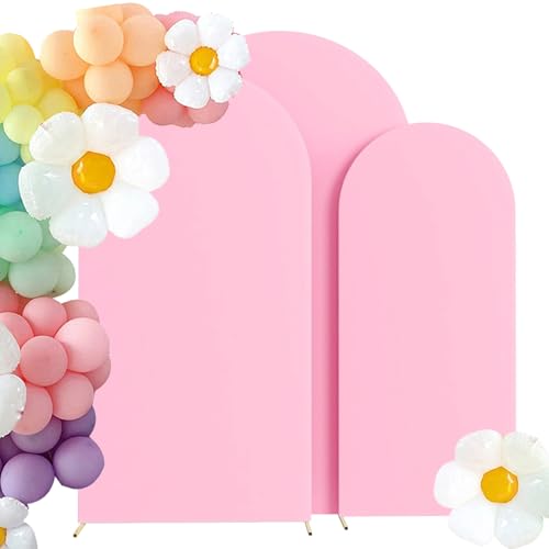HAINARverS Set of 3 Wedding Arch Cover 6FT,6.6FT,7.2FT Spandex Fitted Stretchy Arch Stand Covers,2 Sided Round Top Chiara Backdrop Cover for Birthday Party Banquet Baby Shower Arch Decoration(Pink) - color: Pink, size: 6FT,6.6FT,7.2FT