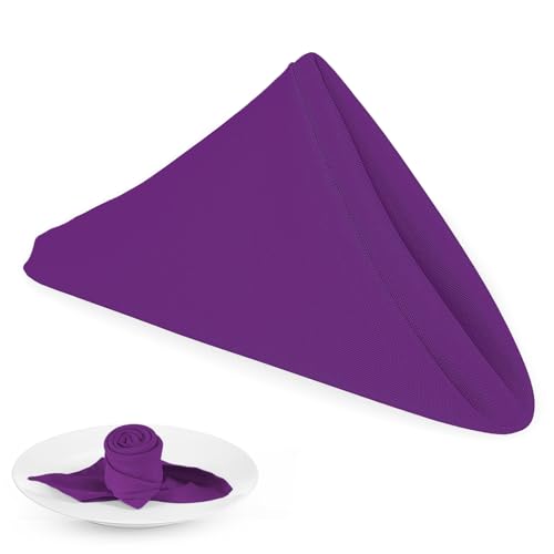 PLOYMONO Eggplant Heavy Duty Cloth Napkins - 17 x 17 Inch Solid Washable Polyester Dinner Napkins - Set of 8 Napkins with Hemmed Edges - Great for Weddings, Parties, Banquets Dinner & More - color: Eggplant