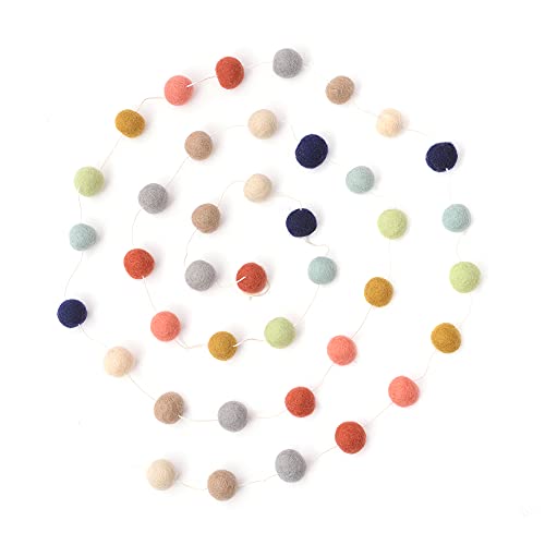 Glaciart One Felt Ball Garland - Pom Pom Garland - 12 Feet, 40 Balls, 9 Gender Neutral Colors, Nursery Decor, Bunting, Birthday Party Decorations, Easter, Photo Prop - color: Neutral (9 Colors)