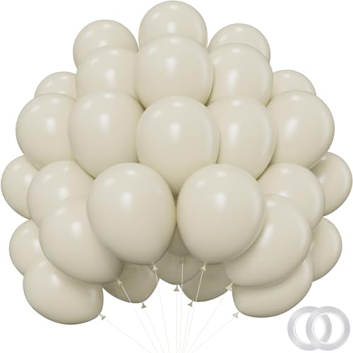 Beige Balloons - 12 inch 100pcs Latex - Cream Balloons with 2 Ribbons, Neutral Ivory for Birthday Party, Boho Wedding, Bridal Shower, Baby Shower Decorations - color: White Sand, size: 12 Inch 100PCS