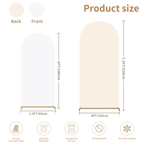Arch Backdrop Cover Set of 2(6ft/7.2ft) Double Color Wedding Arch Cover Spandex Fitted Arch Covers,Round Top Arch Backdrop Cover for Baby Party Birthday Banquet Shower (White+Cream) - color: White+Cream