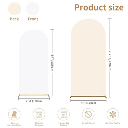 Arch Backdrop Cover Set of 2(6ft/7.2ft) Double Color Wedding Arch Cover Spandex Fitted Arch Covers,Round Top Arch Backdrop Cover for Baby Party Birthday Banquet Shower (White+Cream) - color: White+Cream
