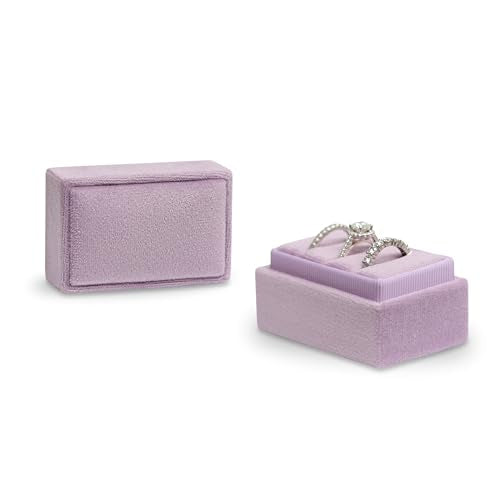 Rectangle 3 Slots Italian Velvet Jewelry Box Engagement Wedding Photo Ring Box Keepsake Box Triple Ring Gift Box (Lavender Flower) - color: Lavender Flower