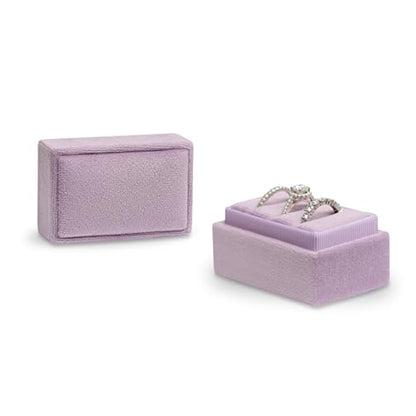 Rectangle 3 Slots Italian Velvet Jewelry Box Engagement Wedding Photo Ring Box Keepsake Box Triple Ring Gift Box (Lavender Flower) - color: Lavender Flower