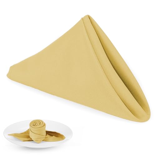 PLOYMONO Gold Heavy Duty Cloth Napkins - 17 x 17 Inch Solid Washable Polyester Dinner Napkins - Set of 8 Napkins with Hemmed Edges - Great for Weddings, Parties, Banquets Dinner & More - color: Gold