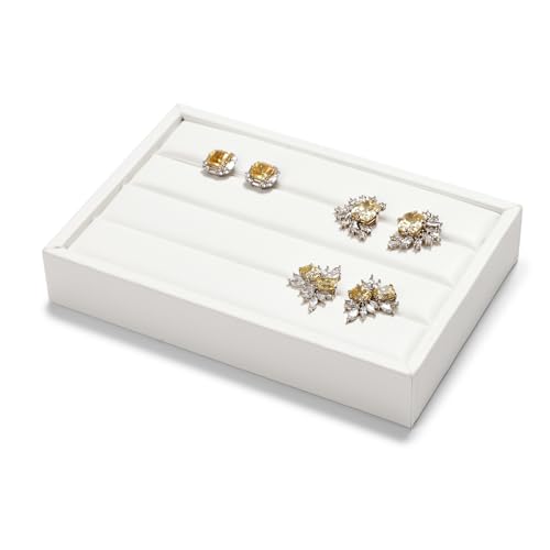 White PU Leather 3-Slots Jewelry Ring Display Tray Showcase Small Jewelry Display Organizer Tray for Rings(M) - color: White, size: M