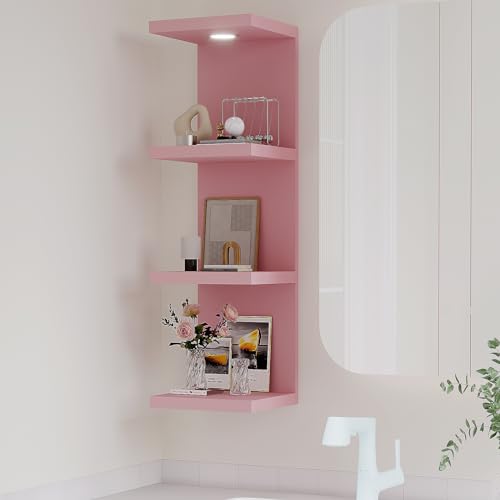 LitaEther Versatile 4 Tier Wall Shelf Unit,Pink Lack Wall Shelf,Display Floating Shelf with LED Remote Control Light - color: Pink, size: 4 Tier