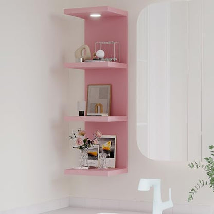 LitaEther Versatile 4 Tier Wall Shelf Unit,Pink Lack Wall Shelf,Display Floating Shelf with LED Remote Control Light - color: Pink, size: 4 Tier