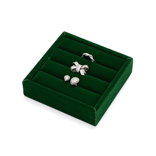 Green Velvet 3-Slots Jewelry Ring Display Tray Showcase Small Jewelry Display Organizer Tray for Rings(S) - color: Green, size: S