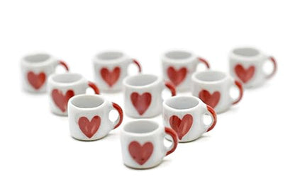 Mini Coffee Mugs for Decoration 10 White Coffee Tea Mug Red Heart Garden Display Minimal Decoration 1.3 CM