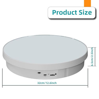 JAYEGT Motorized Rotating Display Stand, 12.6inch /44Lbs Load ,Real Mirror Cover ，360 Degree Electric Rotating Turntable ,Cup Display Turner Stand,Photography Products, Jewelry ,Tumbler -White