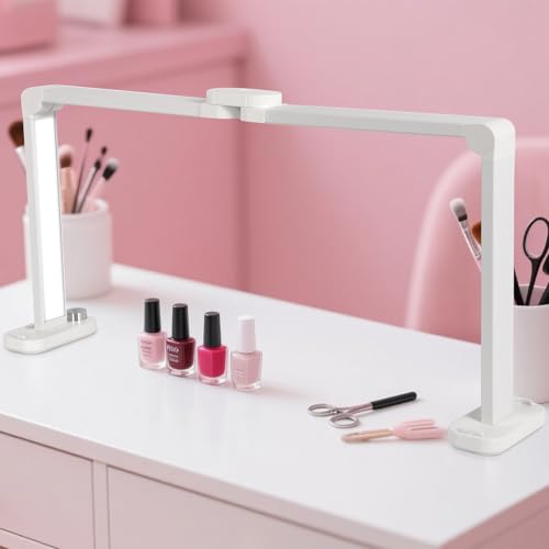 34in Half Moon Light for Nail Desk, Foldable LED Lamp with Phone Holder, Nail Art, Tattooing, Craft Making, Stepless Dimming, 3000-6000K Color Temperature Adjustment, 456 Light Beads, White - color: White