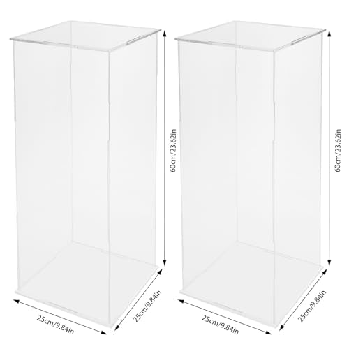 2Pcs Acrylic Display Cube Pedestal, Art Sculpture Stand, Acrylic Flower Stand, Clear Display Flower Tower, Dessert Cake Table Display Pillars for Wedding, Birthday, Banquet Parties Decor (9.84 × 9.84 × 23.62in) - size: 9.84 × 9.84 × 23.62in