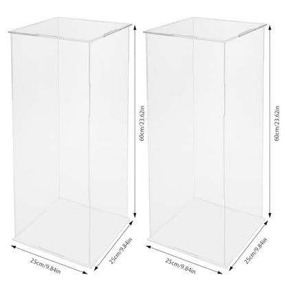 2Pcs Acrylic Display Cube Pedestal, Art Sculpture Stand, Acrylic Flower Stand, Clear Display Flower Tower, Dessert Cake Table Display Pillars for Wedding, Birthday, Banquet Parties Decor (9.84 × 9.84 × 23.62in) - size: 9.84 × 9.84 × 23.62in