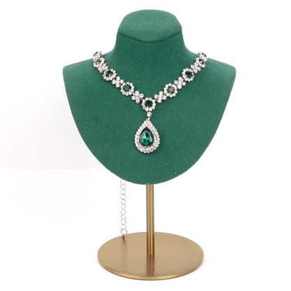 Necklace Display Stand For Selling Velvet Chain Jewelry Bust Holder Organizer With Stainless Steel Stand Jewelry Display - color: Green-7.08in